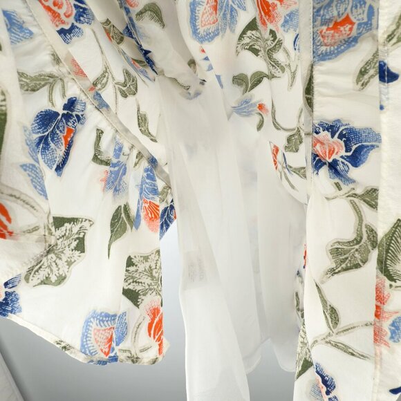JOIE Derwen Silk Floral Print Ruffle Hem White Colorful Summer Boho Top sz S - Picture 8 of 11